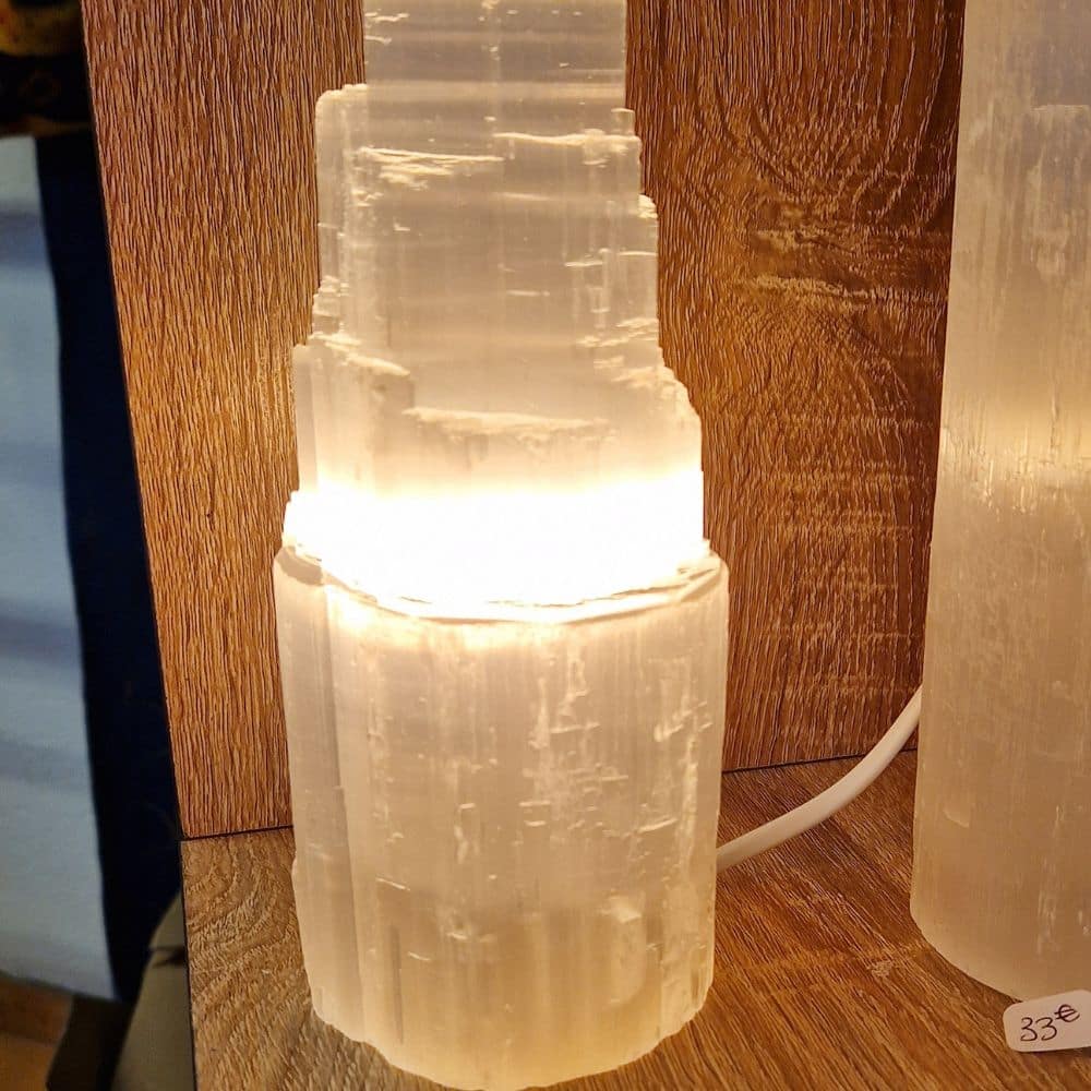 Lampe Cylindrique en Sélénite Brute