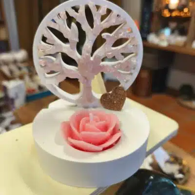 Bougeoir Arbre de Vie Quartz Rose Made in Ariège
