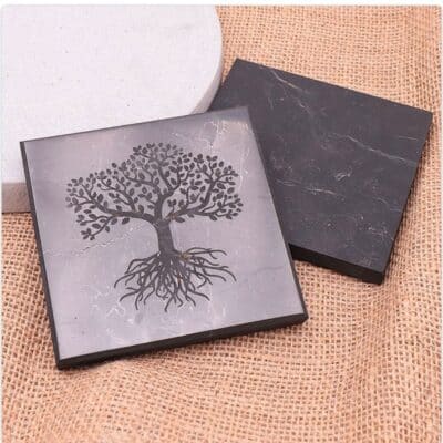 Plaque de protection carrée Shungite AA Arbre de Vie
