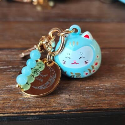Porte clés Maneki Neko bleu clair