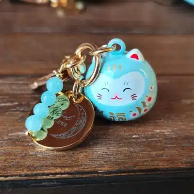 Porte clés Maneki Neko bleu clair