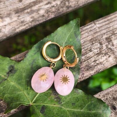 Boucles d'oreille quartz rose Soleil
