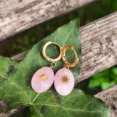 Boucles d'oreille quartz rose Soleil