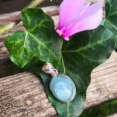 Pendentif Aigue Marine serti Argent 925 modèle 02