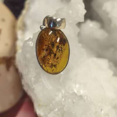 Pendentif serti Argent 925 Ambre