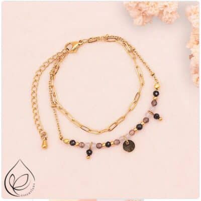 Bracelet Iris doré Tourmaline et Quartz fumé