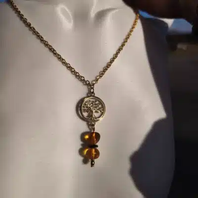 Collier doré Ambre et Arbre de Vie