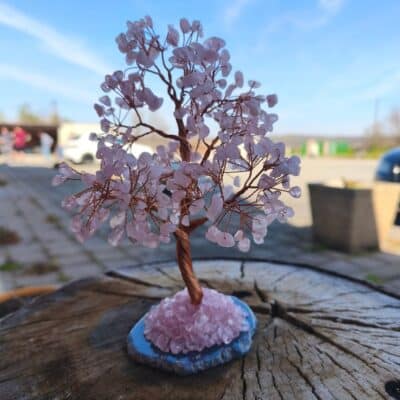 Arbre du bonheur Quartz rose base agate