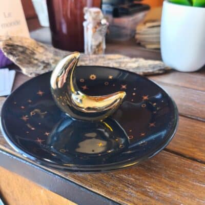 Porte-encens céramique Croissant de Lune doré