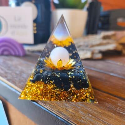 Orgonite Lotus Quartz rose Obsidienne noire