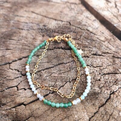 Bracelet Louméa doré Amazonite, aventurine, cristal de roche