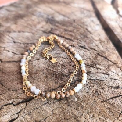 Bracelet Louméa doré Jaspe Paysage, Opale Jaune, Pierre de Lune