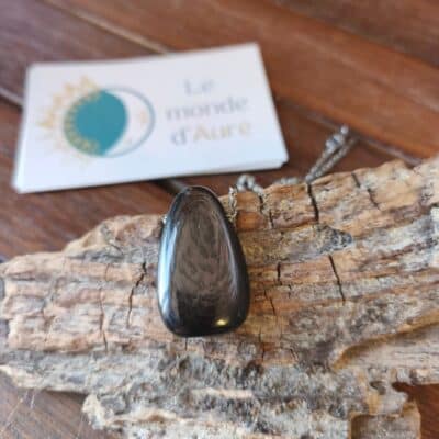 Collier Pendentif Pierre percée Hypersthène AA