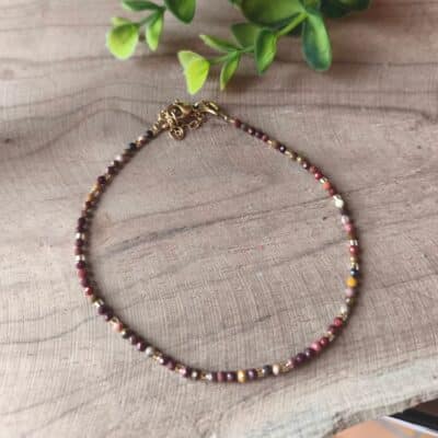 Bracelet fin Jaspe Mokaïte Acier inoxydable doré