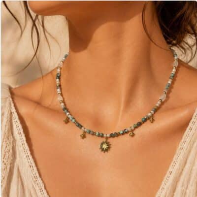 Collier Soléane Turquoise, cristal de roche , Nacre