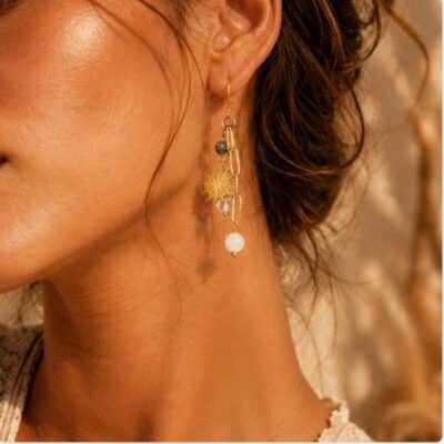 Boucle d'oreilles Soléane Turquoise, cristal de roche